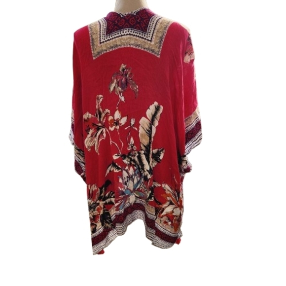 Vince Camuto Vibrant Multicolored Floral Kimono Pink Tassels One Size Boho Beach - Picture 10 of 12